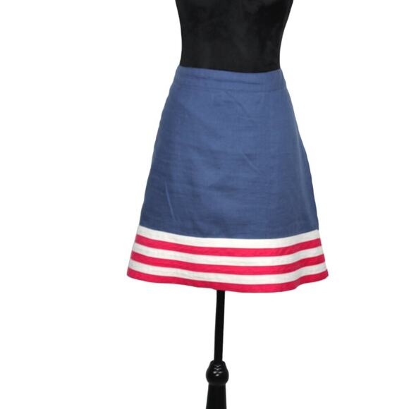 Boden Blue Linen Skirt with Pink and White Stripes on Hemline Size US 10R UK 14R - Picture 4 of 8